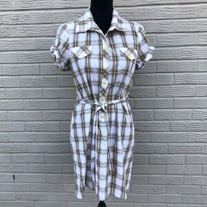 LEI Danica Yellow & Gray Plaid 1/2 Button Up Short Sleeve Shirt Dress Size XL Jr